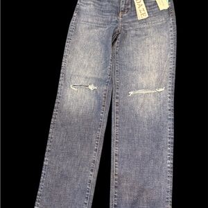 Daze Women's Distressed Blue Straight Leg Jeans